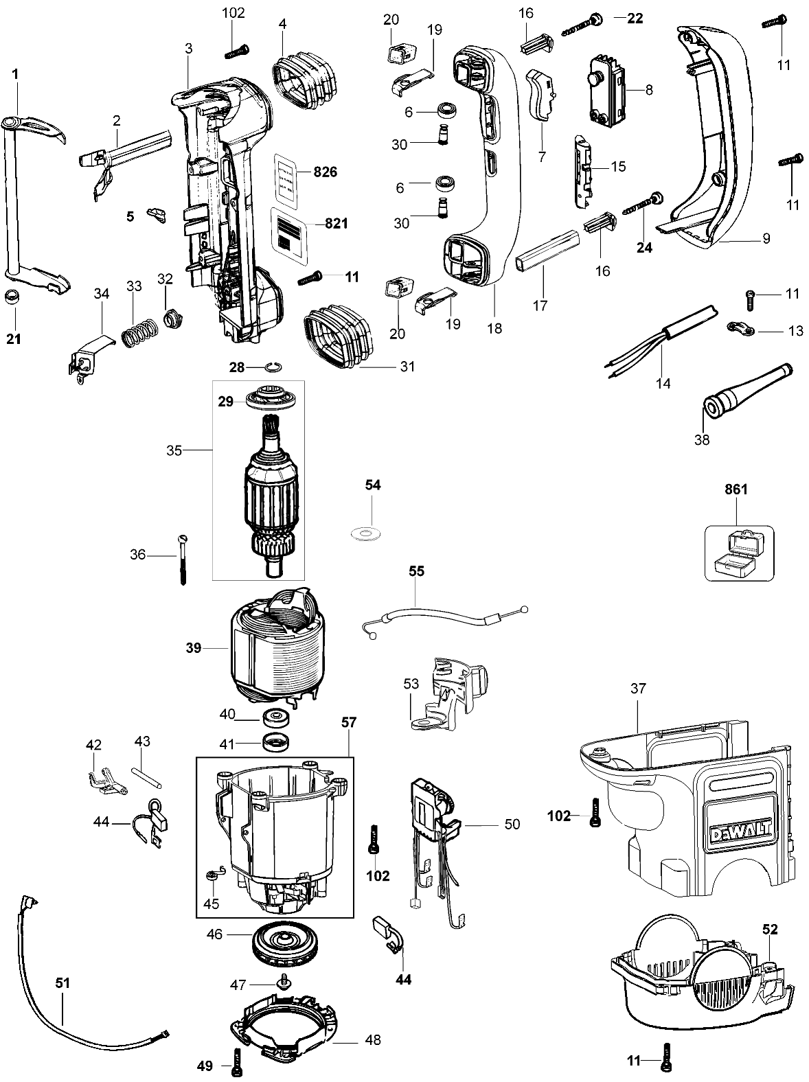 MOTOR Diagram and Parts List for D25730K-AR Type 1 Black and Decker Hammer